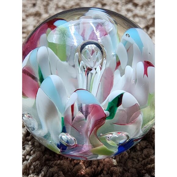 Beautiful Lampwork Paperweight Flower Bubble Art Glass Vintage Home Office Decor - Picture 2 of 8